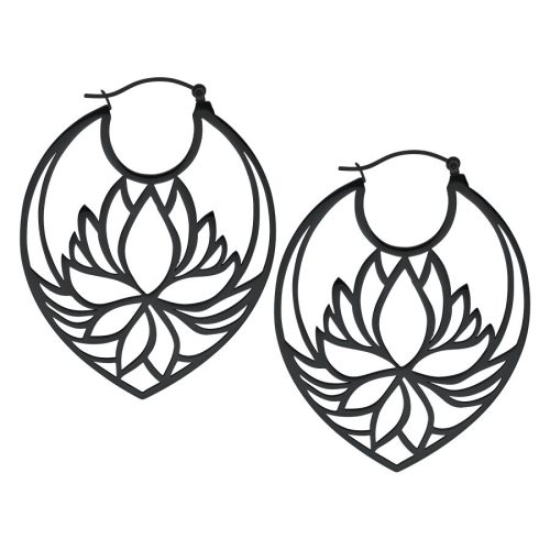 Schwarze Lily Hoops Ohrringe aus Chirurgenstahl, Klappverschluss, lotusförmig