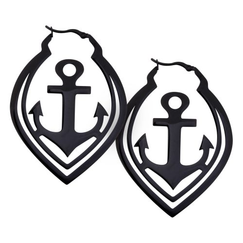 Schwarze Anchor Hoops Ohrringe mit Anker-Design auf weißem Hintergrund