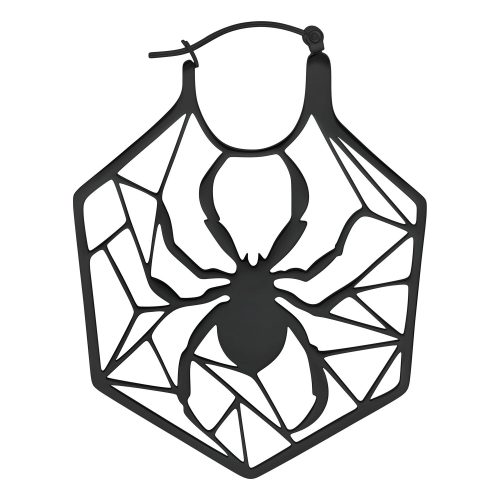 Schwarze Edelstahl-Ohrringe im Spinnennetz-Design auf weißem Hintergrund