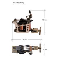 Bronze Gun II Tattoomaschine aus Messing mit Kupferspule auf weißem Hintergrund