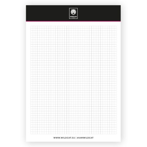 Weißer DIN A4 Block mit kariertem Papier und Wildcat-Logo oben