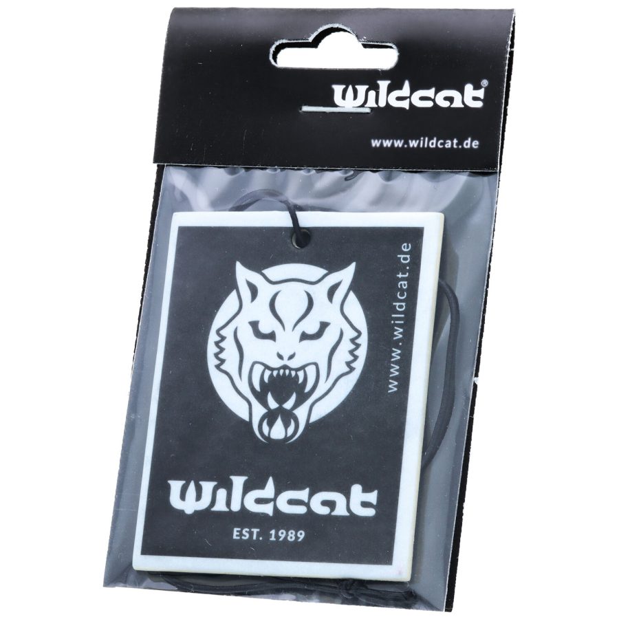 Schwarzer Wildcat Lufterfrischer mit Wolf-Logo, verpackt in Klarsichtfolie