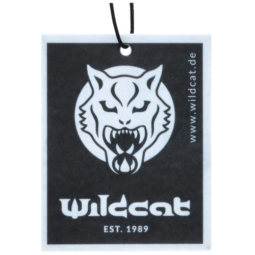 Rechteckiger Wildcat Autoduft mit schwarzem Wildkatzen-Logo auf weißem Hintergrund