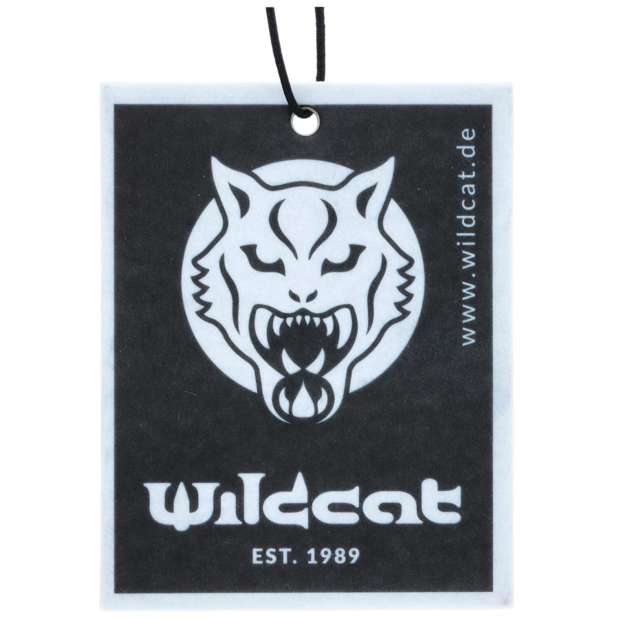 Rechteckiger Wildcat Autoduft mit schwarzem Wildkatzen-Logo auf weißem Hintergrund