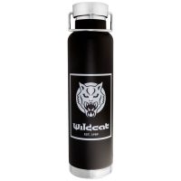 Schwarze Vakuum Isolierflasche mit Wildcat Logo auf weißem Hintergrund