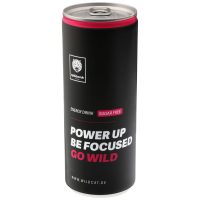 Schwarze Wildcat Energy Drink Dose mit pinkem Text auf weißem Hintergrund