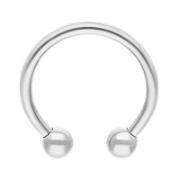 Silberner Circular Barbell aus Titan mit Außengewinde auf weißem Hintergrund