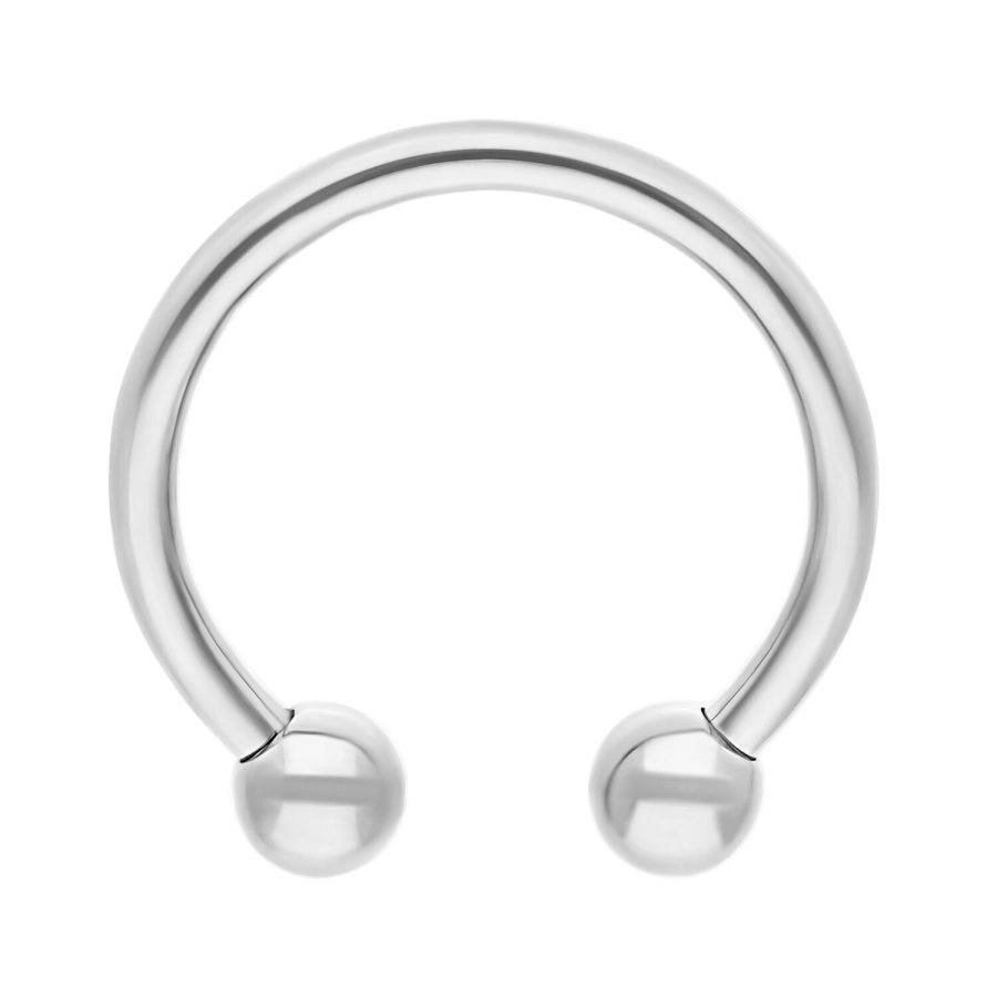 Silberner Circular Barbell aus Titan mit Außengewinde auf weißem Hintergrund