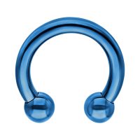 Dunkelblauer Circular Barbell aus Titan mit zwei Kugeln auf weißem Hintergrund