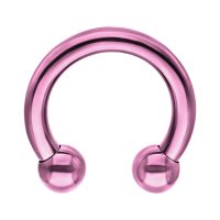 Kreisförmiger violetter Barbell aus Titan mit zwei Kugeln auf weißem Hintergrund