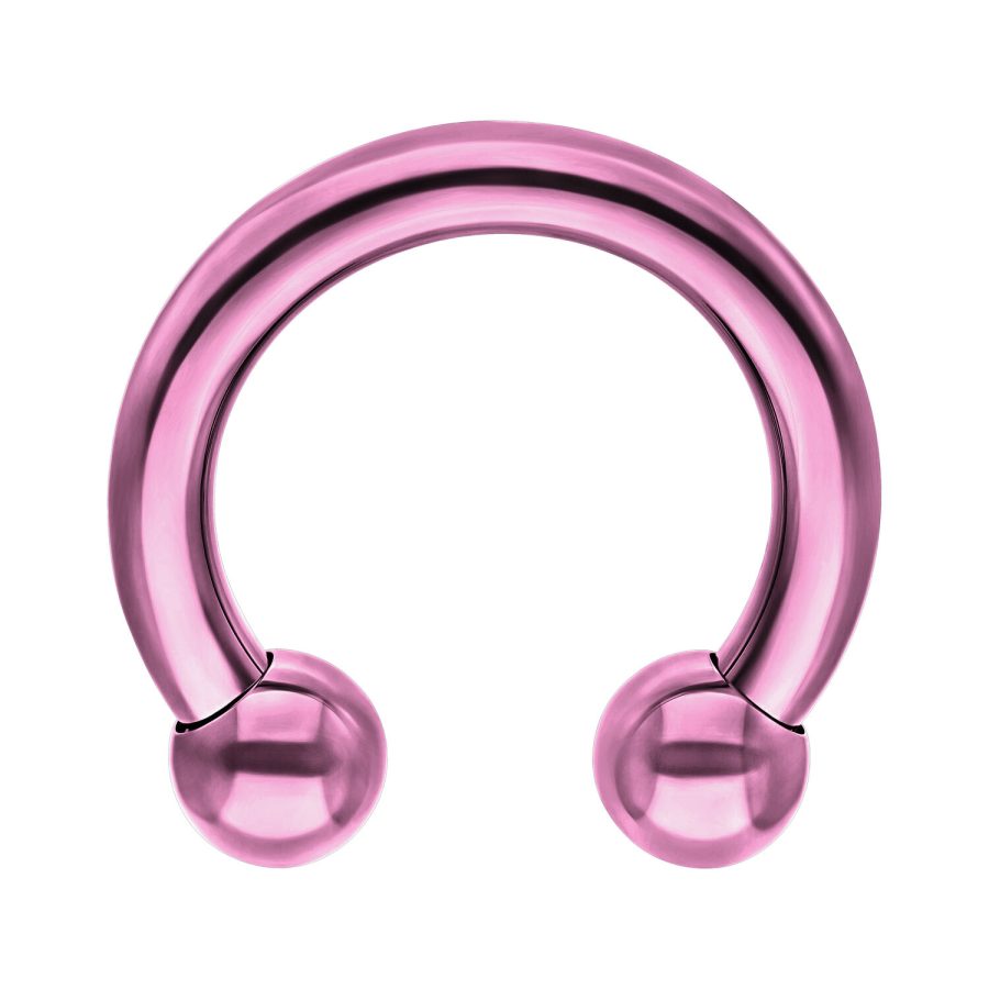 Kreisförmiger violetter Barbell aus Titan mit zwei Kugeln auf weißem Hintergrund