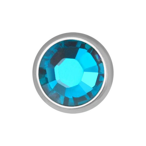 Zirkonblauer Kristallaufsatz für Innengewinde, 3,2 mm, silberner Titanrand
