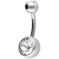 Glänzendes Titan-Bauchnabelpiercing mit zwei klaren Kristallen
