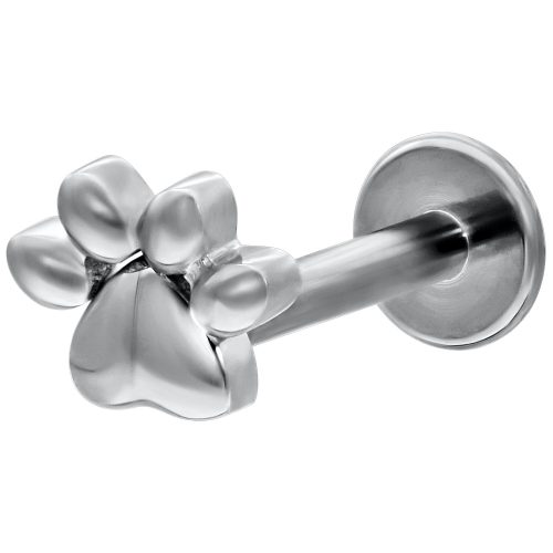 Labret aus Weißgold mit Pfotenmotiv und Push-Fit Verschluss auf weißem Hintergrund