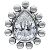 Weißgoldenes Push-Fit Labret mit kristallklarem Tropfen auf weißem Hintergrund