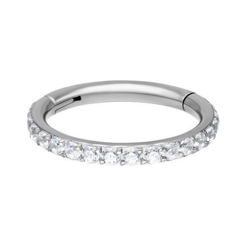 Silberfarbener Piercing Ring mit Kristallen, 6,0 mm Innendurchmesser, auf weißem Hintergrund