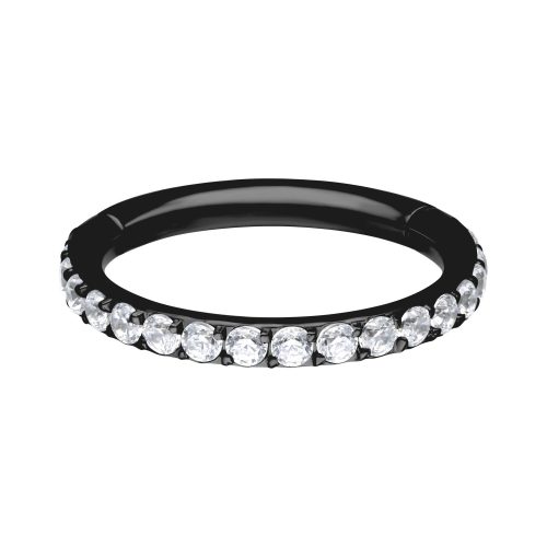 Schwarzer Titan Clicker-Ring mit klaren Kristallen, 6 mm Innendurchmesser