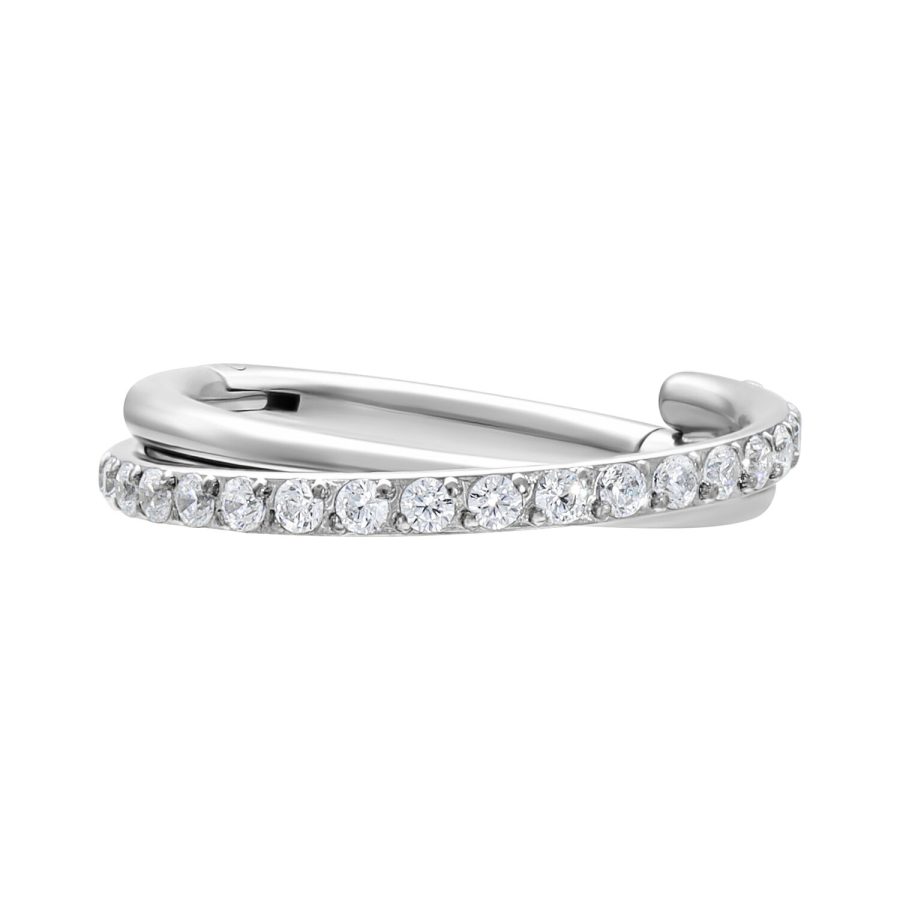 Silberner Piercingring mit Kristallen, 1,2 mm Stärke, 8 mm Durchmesser