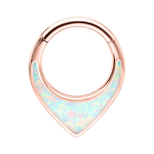 Roségoldener Septum Clicker mit synthetischem Opal auf weißem Hintergrund