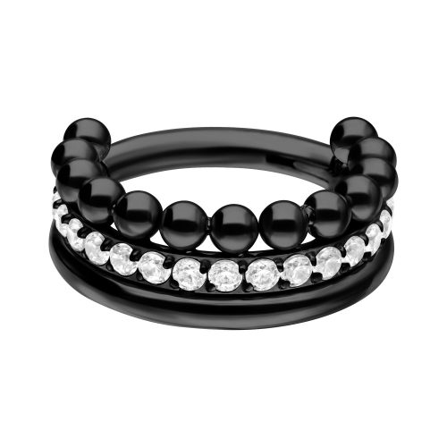 Schwarzer Titan Hinged Ring mit weißen Kristallen, 12 mm, auf weißem Hintergrund