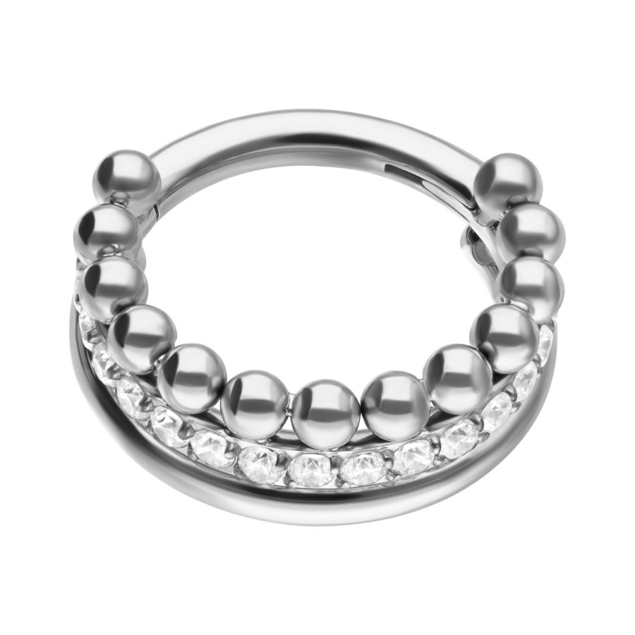Silberfarbener Triple Bubble Crystal Clicker mit Kristallen, 12 mm