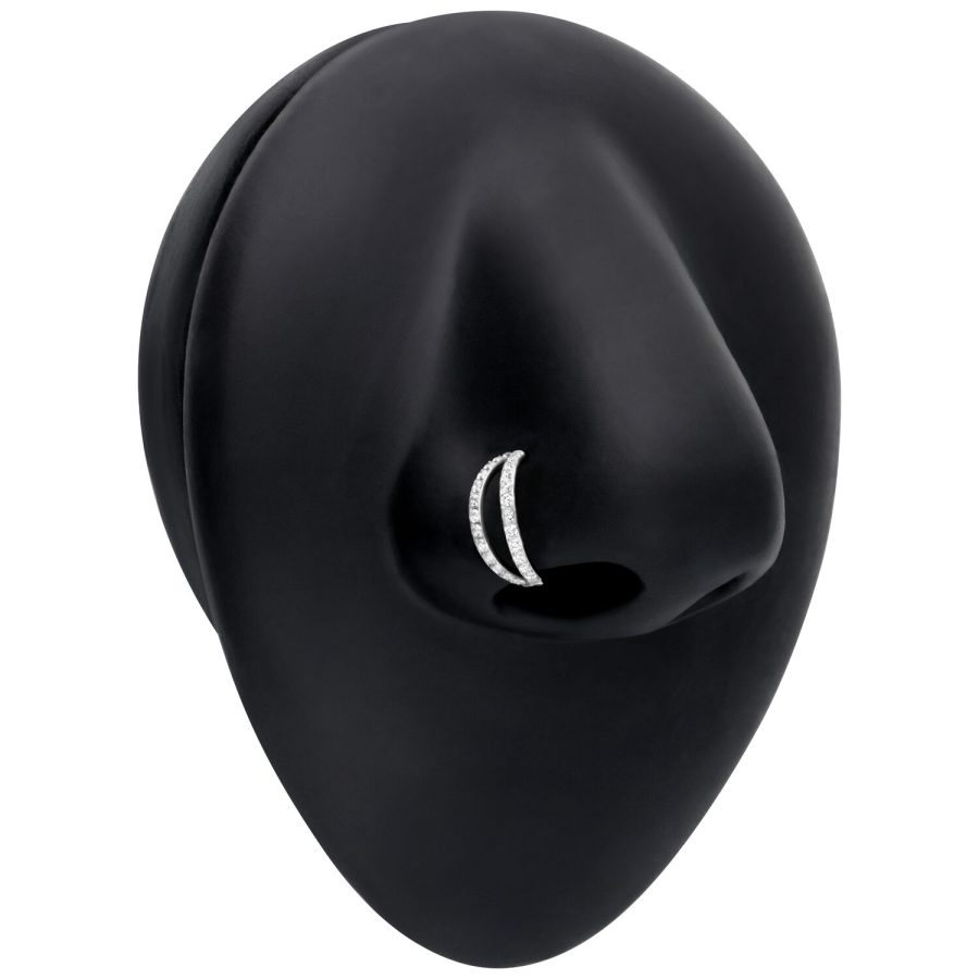 Doppelreihiger Kristall Clicker in Silber an schwarzem Modelkopf