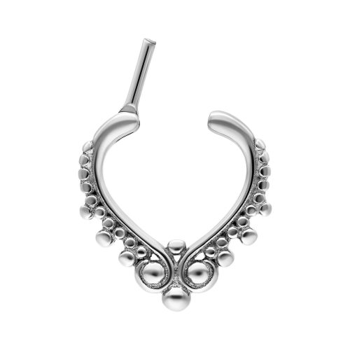 Silberner Septum Clicker mit Perlenverzierung auf weißem Hintergrund