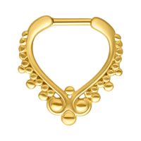Goldener Septum Clicker mit Kugeldesign aus Chirurgenstahl vor weißem Hintergrund