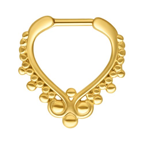 Goldener Septum Clicker mit Kugeldesign aus Chirurgenstahl vor weißem Hintergrund