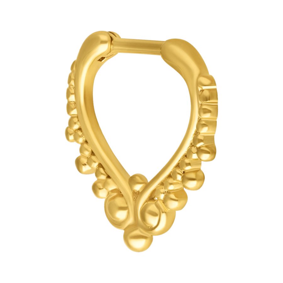 Goldener Septum Clicker aus Chirurgenstahl 316L auf weißem Hintergrund