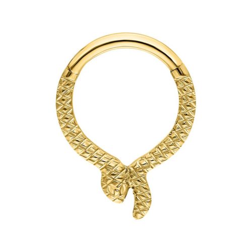 Goldener Clicker Ring in Schlangenform auf weißem Hintergrund