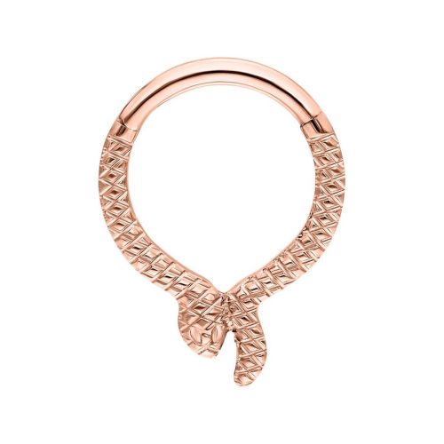 Roségoldener Serpentes Clicker Piercing in Schlangenform auf weißem Hintergrund
