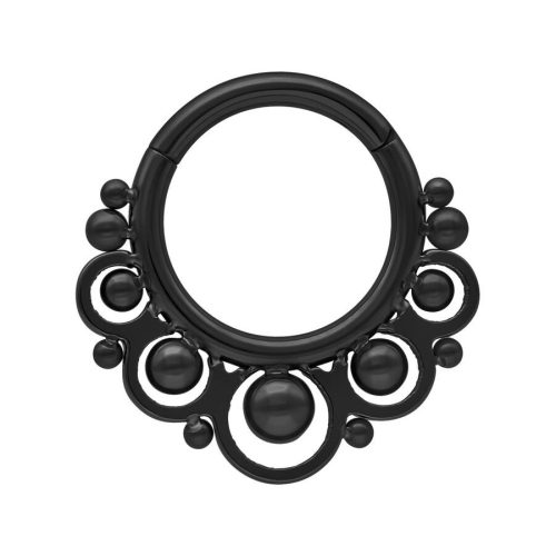 Schwarzer Titan Clicker Ring mit Kugelverzierung auf weißem Hintergrund