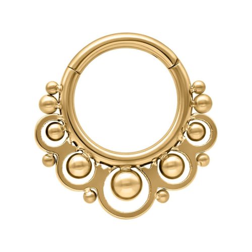 Goldener Temple Clicker Piercing mit Kugeln, 1,2mm Stärke, 8mm Innendurchmesser