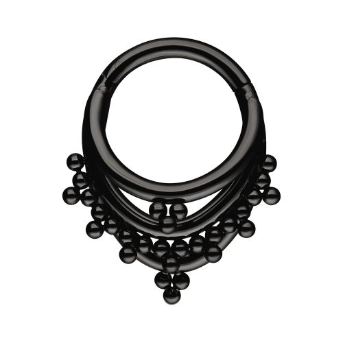 Schwarzer Piercingring aus Titan mit hängenden Kugeln, Studiohintergrund