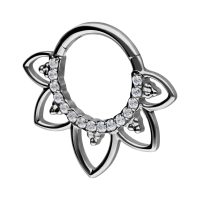 Silberner Septum Clicker aus Titan mit klaren Kristallsteinen