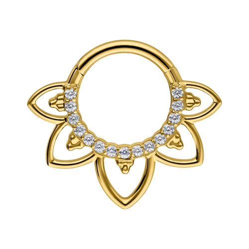Goldener Septum Clicker mit klaren Kristallen in Blütenform