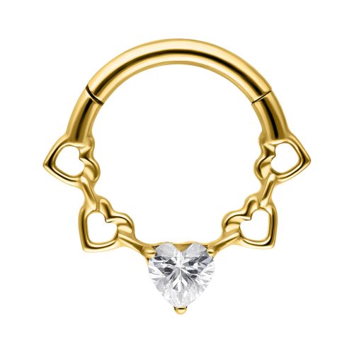 Goldener Septum Clicker mit Kristallherz auf weißem Hintergrund