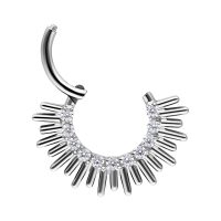 Silberner Septum Clicker aus Titan mit funkelnden Kristallen auf weißem Hintergrund