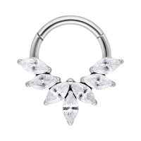 Silberner Septum Clicker mit Marquise Kristallen auf weißem Hintergrund