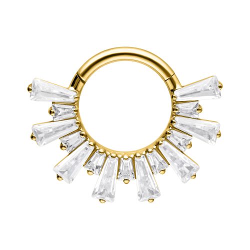 Goldener Septum Clicker mit funkelnden Kristallen auf weißem Hintergrund