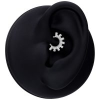 Silberner Kristall Sunray Septum Clicker in schwarzem Ohrmodell