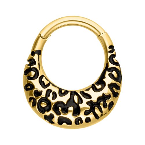 Goldener Septum Clicker mit Leopardenmuster, 8,0 mm Innendurchmesser, auf weißem Hintergrund