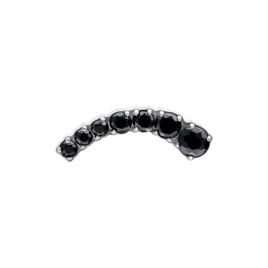 Silberner Piercingaufsatz mit schwarzen Kristallen, links gebogen
