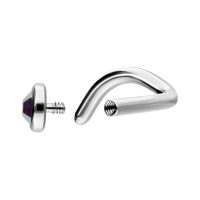 Silberner Nasenstecker aus Titan mit Aurora Boreale Kristall, zeigt Gewinde und gebogene Form.