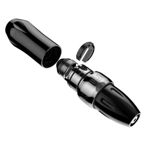Xion Pen Gunmetal in silberner Farbe, zerlegt auf weißem Hintergrund