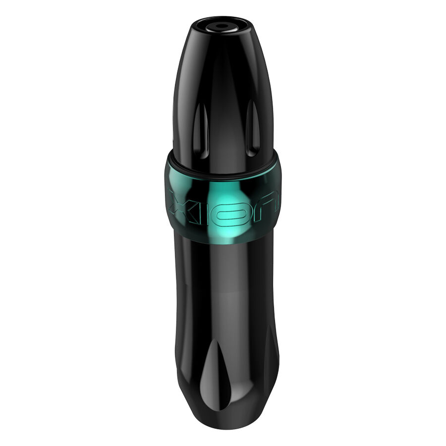 Blaue Xion Pen Tattoomaschine aus Aluminium auf weißem Hintergrund