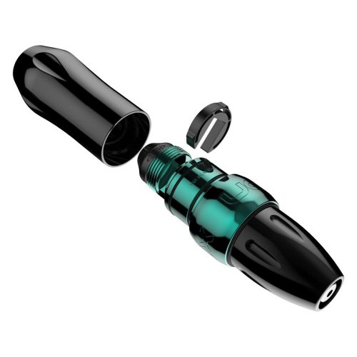 Blauer Xion Pen Seafoam Tattoomaschine auf weißem Hintergrund