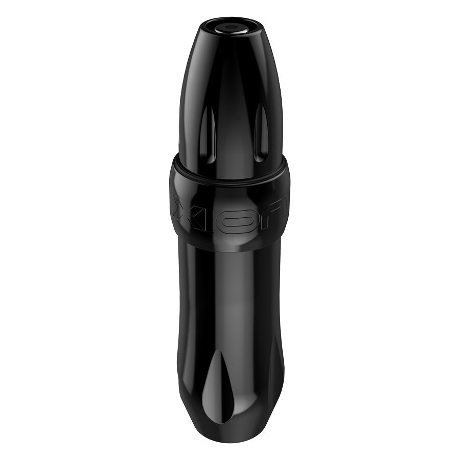 Schwarze Xion Rotary Tattoomaschine aus Aluminium auf weißem Hintergrund