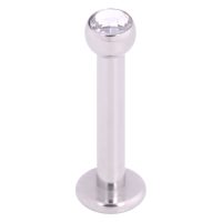 Silbernes Labret aus Titan mit klarem Kristall auf weißem Hintergrund